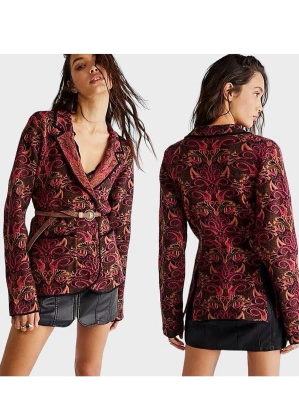 Free People Sammie Pink Jacquard Blazer Jacket Blanket Knit XSmall Abstract XS